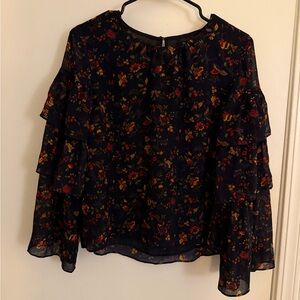 Madewell Black Floral Ruffle Blouse